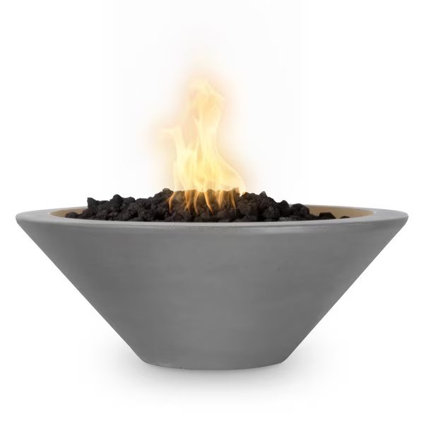 36 Round Cazo Fire Bowl, GFRC Concrete, Natural Gray, Low Voltage Electronic Ignition, Liquid Propane, The Outdoor Plus, Mfr#: OPT-36RFOE12V-NGY-LP